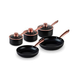 Tower Rose Gold Pot and Pan Set, Non Stick and Easy to Clean, Black, 5 Piece