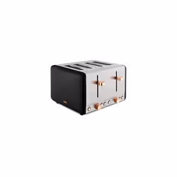 Tower T20051RG Cavaletto 4 Slice Toaster, 7 Browning Settings and Removable Crumb Tray, Stainless Steel, 1800W, Black and Ros ...