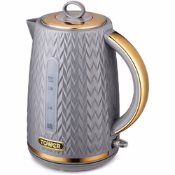 Tower T10052GRY Empire 1.7L Kettle with Rapid Boil, 3000 W, Grey with Brass Accents