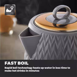 Tower  T10052GRY Empire 1.7L Kettle with Rapid Boil, 3000 W, Grey with Brass Accents