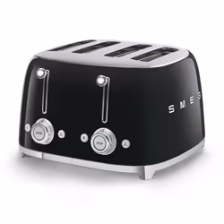 Smeg KLF04BLUK Jug Kettle with 7 Temperature Settings , 3KW, 1.7L & TSF03BLUK 4 Slice Toaster, Extra Wide Slots, Black