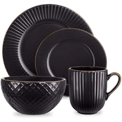 Tower T867002BLK Empire 16 Piece Dinnerware Set, Stoneware, Black and Brass