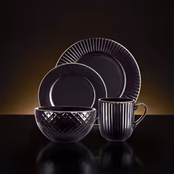 Tower T867002BLK Empire 16 Piece Dinnerware Set, Stoneware, Black and Brass - Additional view 5