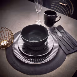 Tower T867002BLK Empire 16 Piece Dinnerware Set, Stoneware, Black and Brass - Additional view 6