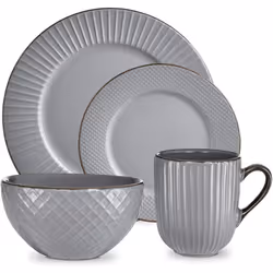 Tower T867002GRY Empire 16 Piece Dinnerware Set, Stoneware, Grey and Brass