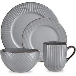 Tower T867002GRY Empire 16 Piece Dinnerware Set, Stoneware, Grey and Brass