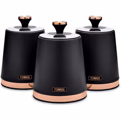 Tower T826131BLK Cavaletto Set of 3 Storage Canisters, Black/Rose Gold
