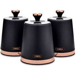 Tower T826131BLK Cavaletto Set of 3 Storage Canisters, Black/Rose Gold
