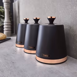 Tower T826131BLK Cavaletto Set of 3 Storage Canisters, Black/Rose Gold