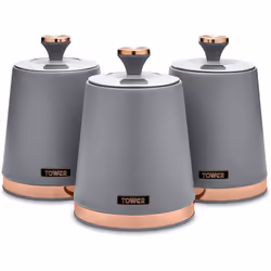 Tower T826131GRY Cavaletto Set of 3 Storage Canisters, Grey/Rose Gold