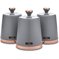Tower T826131GRY Cavaletto Set of 3 Storage Canisters, Grey/Rose Gold