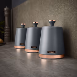 Tower T826131GRY Cavaletto Set of 3 Storage Canisters, Grey/Rose Gold