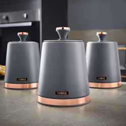Tower T826131GRY Cavaletto Set of 3 Storage Canisters, Grey/Rose Gold