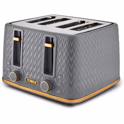 Tower Empire 4-Slice Toaster 1600W, Grey with Brass Accents