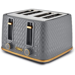 Tower  Empire 4-Slice Toaster  1600W, Grey with Brass Accents