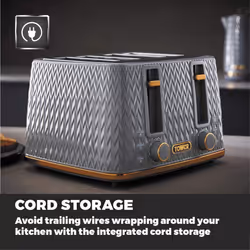 Tower  Empire 4-Slice Toaster  1600W, Grey with Brass Accents - Additional view 5