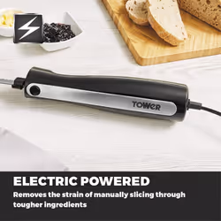 Tower Electric Knife Food Slicer Kitchen Slicing with Fork Black Case Storage