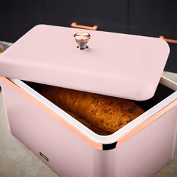 Tower T826130PNK Cavaletto Bread Bin, Durable Carbon Steel, Pink & Rose Gold