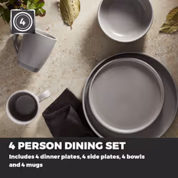 Tower BO867007GRY Avena 16 Piece Dinnerware Set, Fossil Grey