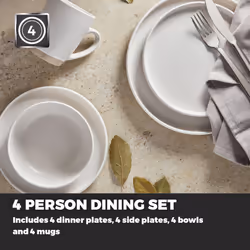 Tower BO867007WHT Avena 16 Piece Dinnerware Set Linen, White