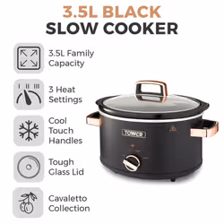 Tower T16042BLK Cavaletto 3.5L Slow Cooker Black and Gold Acents - Additional view 7