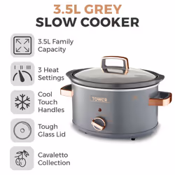 Tower Cavaletto 3.5L Slow Cooker | Grey & Gold