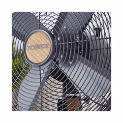 Tower T610000 Scandi 35W Metal Desk Fan with 3 Speeds, Grey & Wood Effect