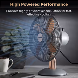 Tower T611000G Cavaletto Metal Desk Fan with 3 Speed Settings, 12â, 35W, Grey and Rose Gold