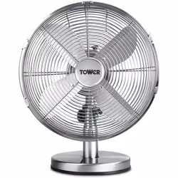 Tower T605000 35W 12 Inch Metal Desk Fan, 3 Speeds, 4 Blades, Chrome