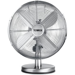 Tower T605000 35W 12 Inch Metal Desk Fan, 3 Speeds, 4 Blades, Chrome