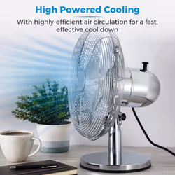 Tower T605000 35W 12 Inch Metal Desk Fan, 3 Speeds, 4 Blades, Chrome