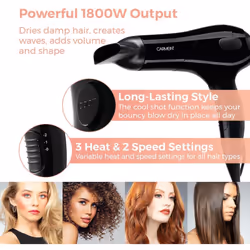 Carmen C81123 Core DC Hair Dryer with 2 Speed Settings, 2 Heat Settings and Cool Shot Function, 1800W, Black