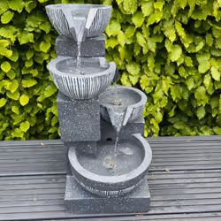 AllPondSolutions Waterfall x 4 Water Bowls with LED Lights - Solar