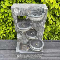 AllPondSolutions Waterfall Feature 4 Water Bowls with LED Lights-Solar Panel 59x29x25