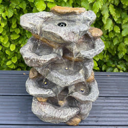AllPondSolutions Rock Waterfall 7 Water Bowls with LED Lights - Solar