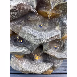 AllPondSolutions Rock Waterfall 7 Water Bowls with LED Lights - Solar