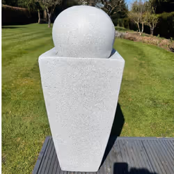 AllPondSolutions Round Ball On Vase Feature with LED Lights in Full White - Solar