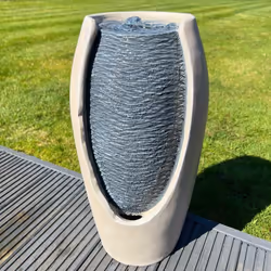 AllPondSolutions Open Vase White/Grey Water Feature with LED Lights - Solar