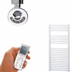 Bray Straight Towel Warmer / Heated Towel Rail, White - Electric, Thermostat + Timer 1000 500