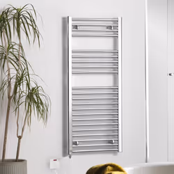 Bray Straight or Flat Heated Towel Rail / Warmer / Radiator, Chrome - Electric 1400 500