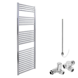 Bray Straight Flat Heated Towel Rail / Warmer / Radiator, Chrome - Dual Fuel 1400 500
