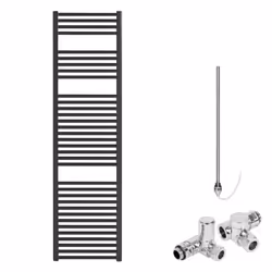 Bray Black Straight Towel Warmer / Heated Towel Rail Radiator - Dual Fuel - 50 cm, 150 cm