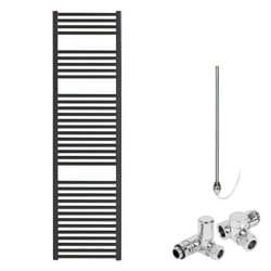 Bray Black Straight Towel Warmer / Heated Towel Rail Radiator - Dual Fuel - 50 cm, 150 cm