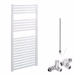 Bray Straight or Flat Heated Towel Rail / Warmer, White - Dual Fuel, Electric 1000 500