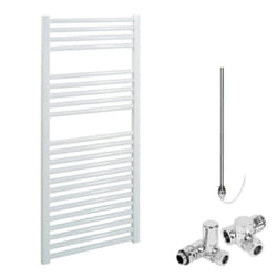 Bray Straight or Flat Heated Towel Rail / Warmer, White - Dual Fuel, Electric 1000 500