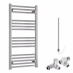 Bray Straight Flat Heated Towel Rail / Warmer / Radiator, Chrome - Dual Fuel 1000 500