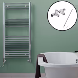 Bray Straight Flat Heated Towel Rail / Warmer / Radiator, Chrome - Dual Fuel 1000 500