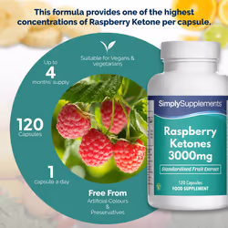 Raspberry Ketones 3000mg 120 Capsules | Vegan & Vegetarian Friendly | Manufactured in The UK