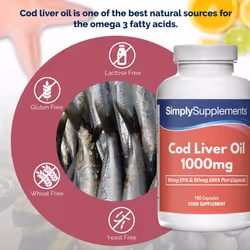 Cod Liver Oil 1000mg | Rich in Omega 3 Fatty Acids | 180 Capsules