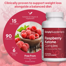 Raspberry Ketones Complex with Glucomannan, Zinc & Chromium | 90 Capsules | Made & Tested in The UK
